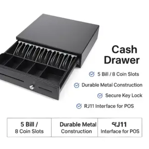 TFS Heavy Duty 5-Bill / 8-Coin Metal Cash Drawer with RJ11 Trigger & Lock
