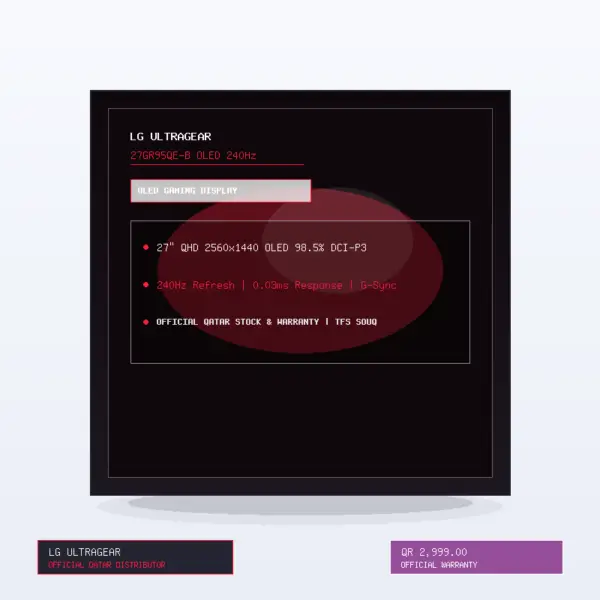 LG-UltraGear-27-QHD-240Hz-OLED-Gaming-Monitor-27GR95QE-0.03ms-G-Sync-HDR10 LG UltraGear 27" QHD 240Hz OLED Gaming Monitor 27GR95QE (0.03ms, G-Sync, HDR10)